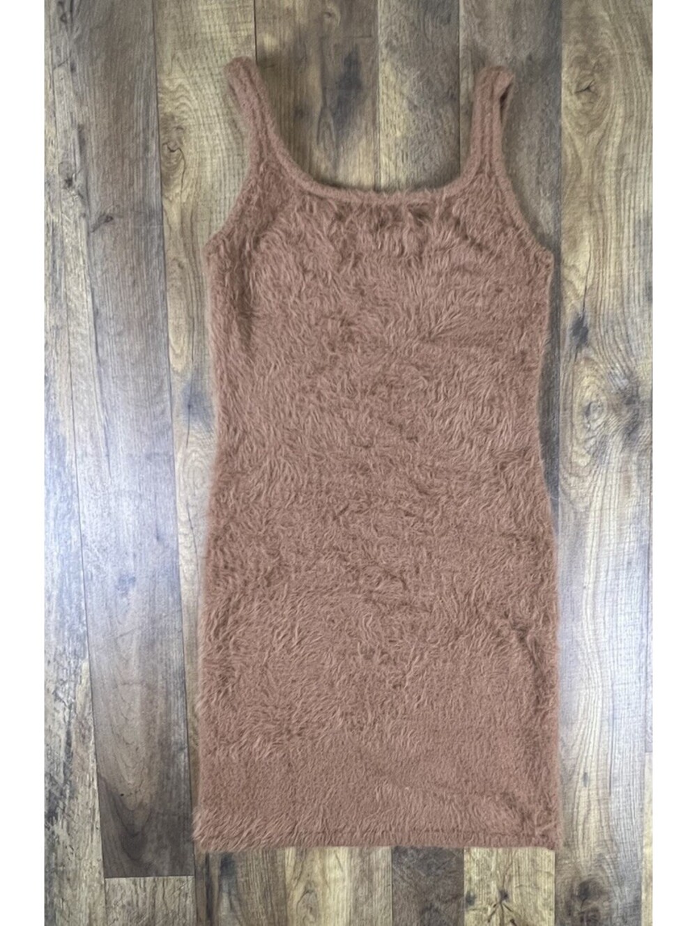 Aerie Fuzzy Mini Dress Sleeveless Bodycon Casual Brown Small Soft Cozy Boho